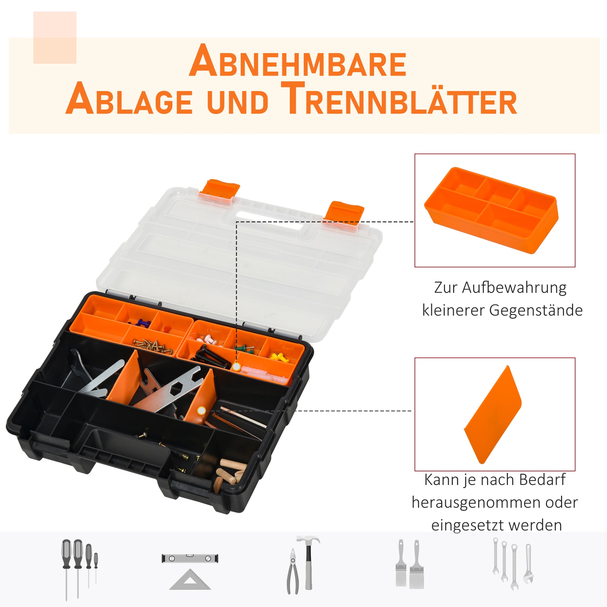 4PCS Tool Storage Box Multifunctional Toolbox Sorting Box Small Parts Organizer Plastic Orange+Black 28.7 x 22.5 x 5.5 cm