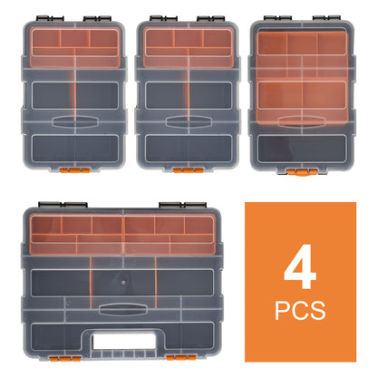 4PCS Tool Storage Box Multifunctional Toolbox Sorting Box Small Parts Organizer Plastic Orange+Black 28.7 x 22.5 x 5.5 cm