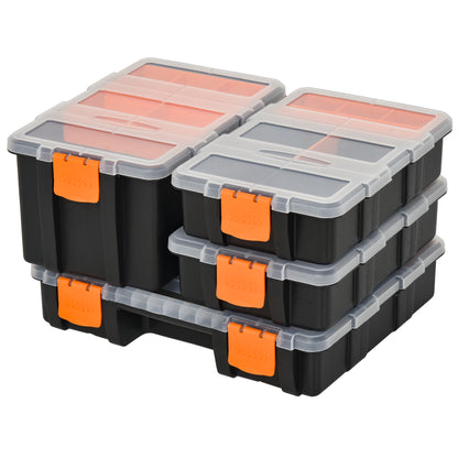 4PCS Tool Storage Box Multifunctional Toolbox Sorting Box Small Parts Organizer Plastic Orange+Black 28.7 x 22.5 x 5.5 cm