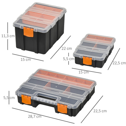 4PCS Tool Storage Box Multifunctional Toolbox Sorting Box Small Parts Organizer Plastic Orange+Black 28.7 x 22.5 x 5.5 cm