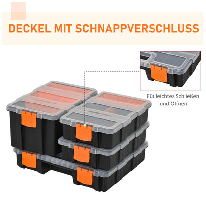 4PCS Tool Storage Box Multifunctional Toolbox Sorting Box Small Parts Organizer Plastic Orange+Black 28.7 x 22.5 x 5.5 cm
