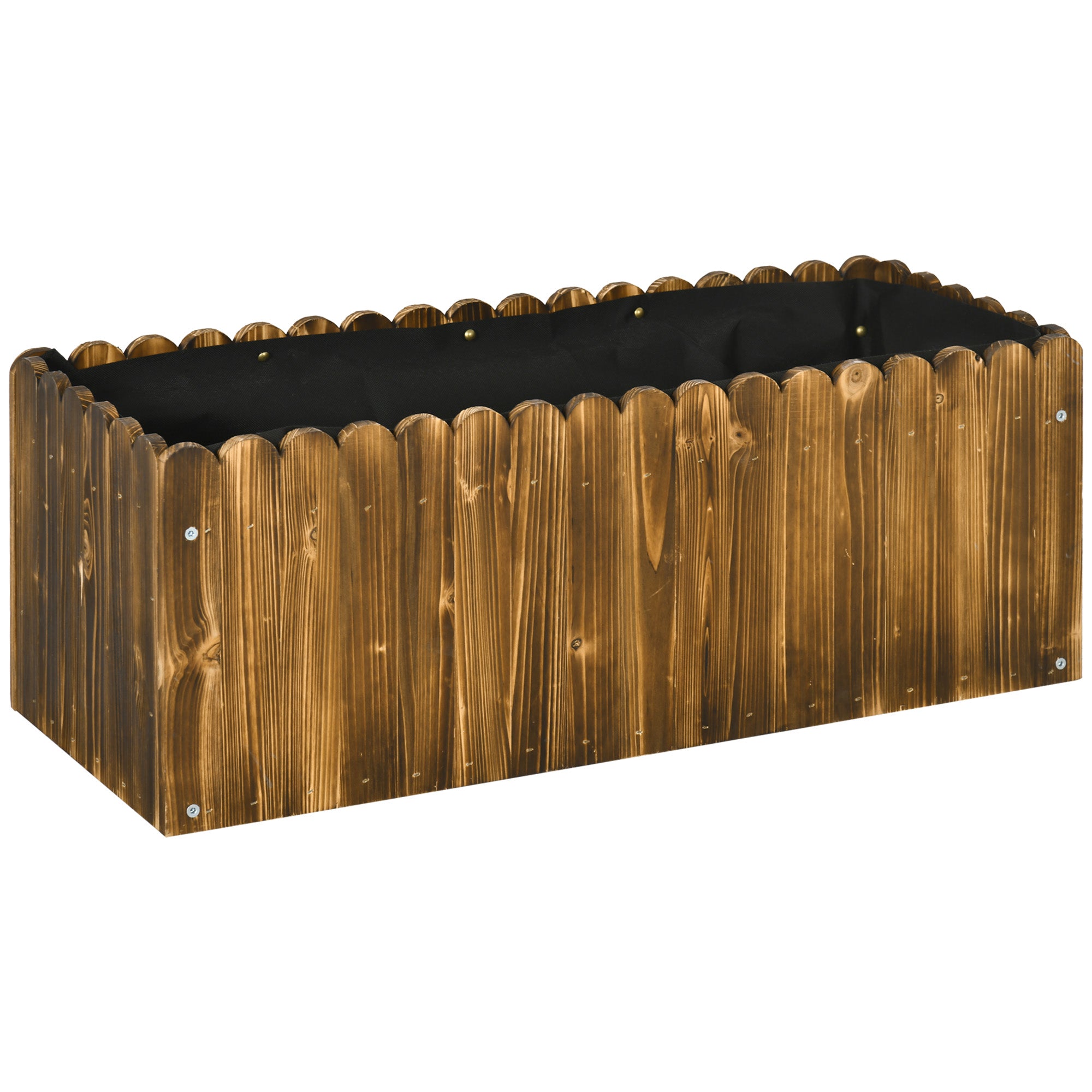 Rectangular Wooden Planter Garden Pot with Drainage Hole and Non-Woven Fabric Urban Garden for Plants Flowers Herbs for Terrace Patio 31.5x11.8x11.8 inches Brown