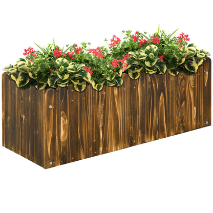 Rectangular Wooden Planter Garden Pot with Drainage Hole and Non-Woven Fabric Urban Garden for Plants Flowers Herbs for Terrace Patio 31.5x11.8x11.8 inches Brown