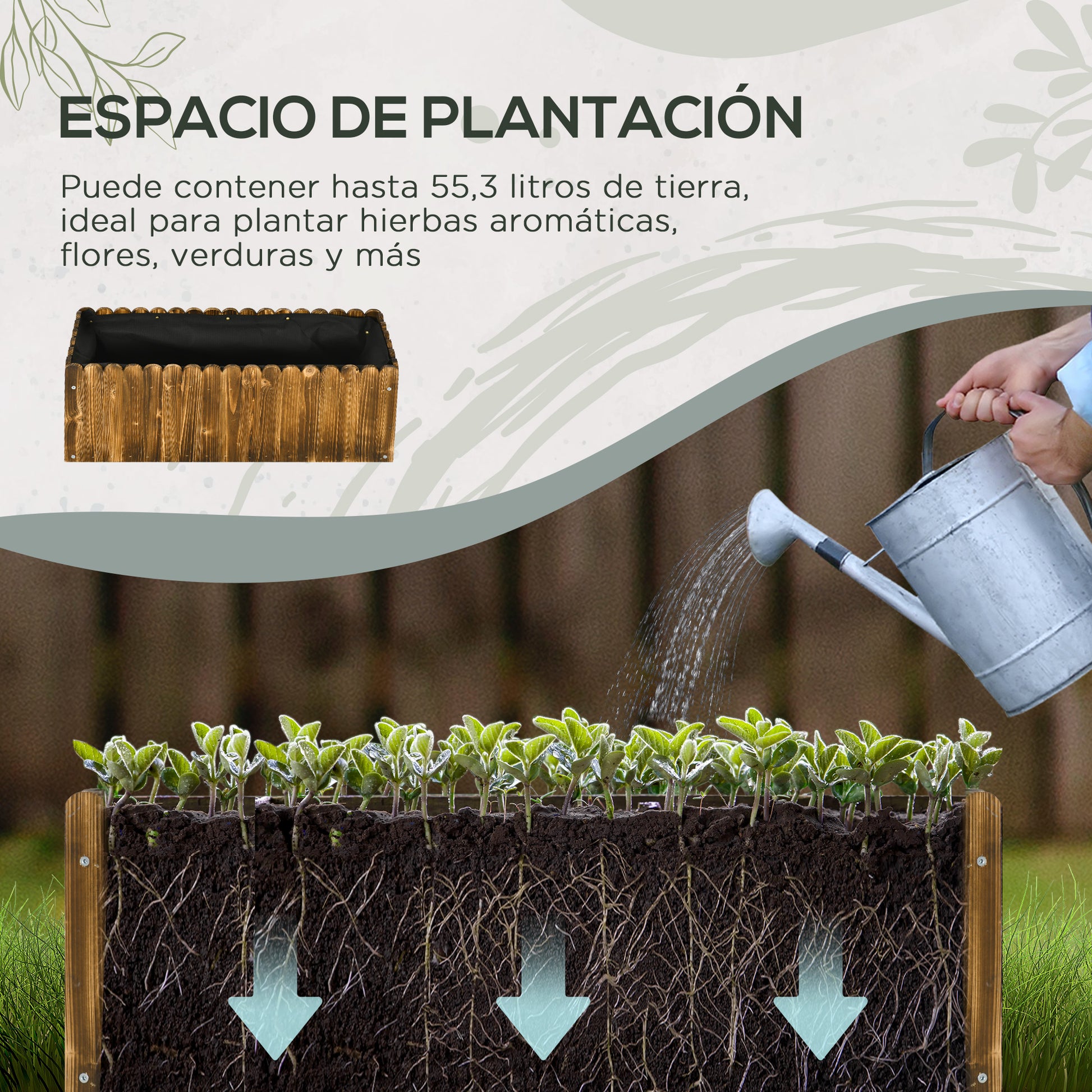 Rectangular Wooden Planter Garden Pot with Drainage Hole and Non-Woven Fabric Urban Garden for Plants Flowers Herbs for Terrace Patio 31.5x11.8x11.8 inches Brown