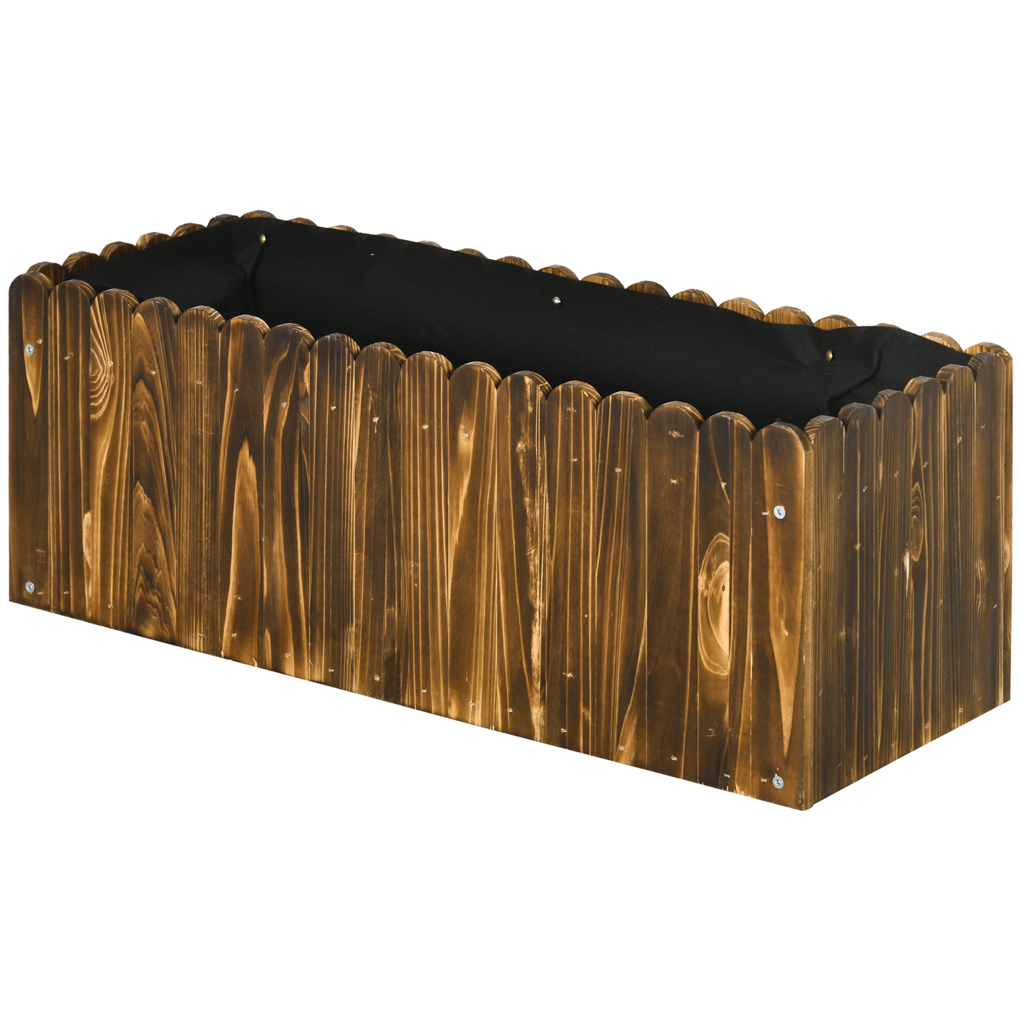 Rectangular Wooden Planter Garden Pot with Drainage Hole and Non-Woven Fabric Urban Garden for Plants Flowers Herbs for Terrace Patio 31.5x11.8x11.8 inches Brown