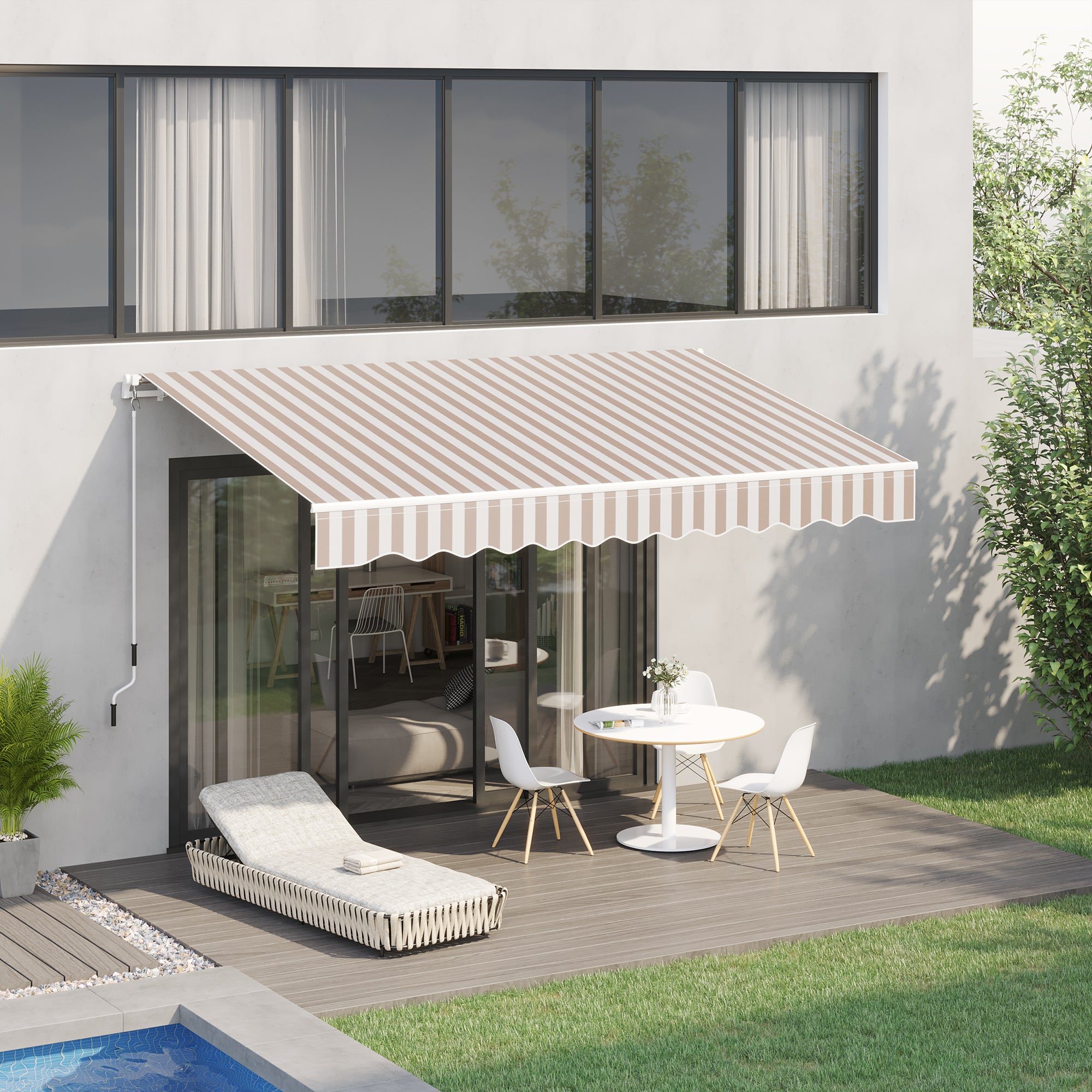 Awning with Hand Crank, Articulated Awning, Sun Protection, Wall Mount, Balcony, Aluminium Frame 3 x 2.5 m