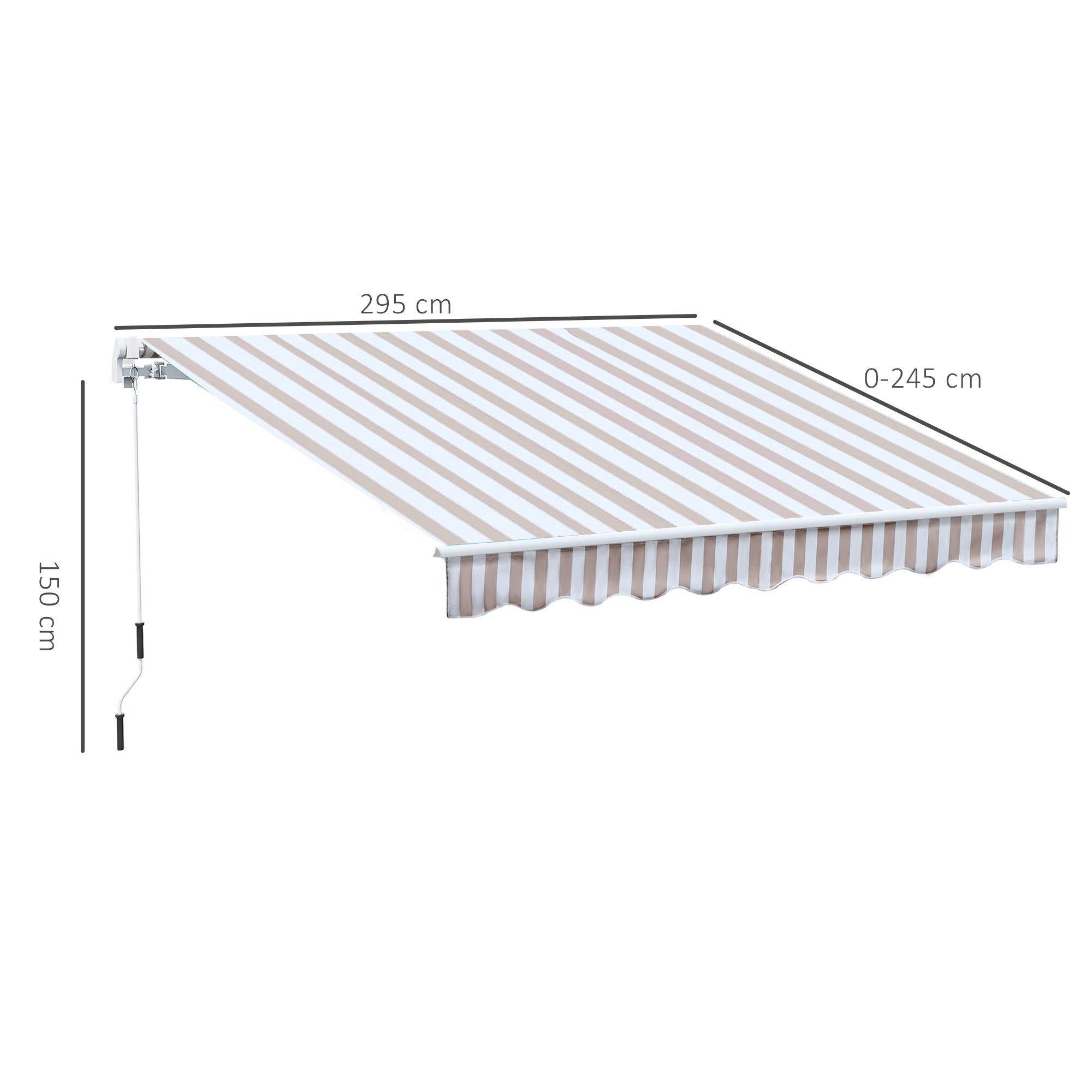 Awning with Hand Crank, Articulated Awning, Sun Protection, Wall Mount, Balcony, Aluminium Frame 3 x 2.5 m
