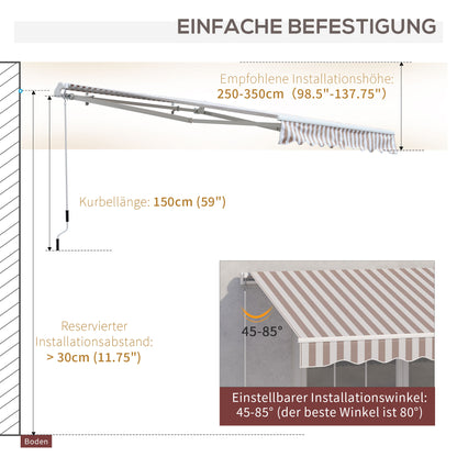 Awning with Hand Crank, Articulated Awning, Sun Protection, Wall Mount, Balcony, Aluminium Frame 3 x 2.5 m
