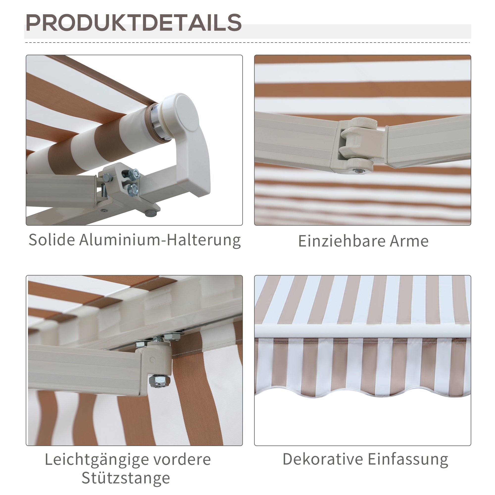 Awning with Hand Crank, Articulated Awning, Sun Protection, Wall Mount, Balcony, Aluminium Frame 3 x 2.5 m