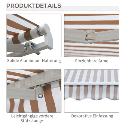 Awning with Hand Crank, Articulated Awning, Sun Protection, Wall Mount, Balcony, Aluminium Frame 3 x 2.5 m