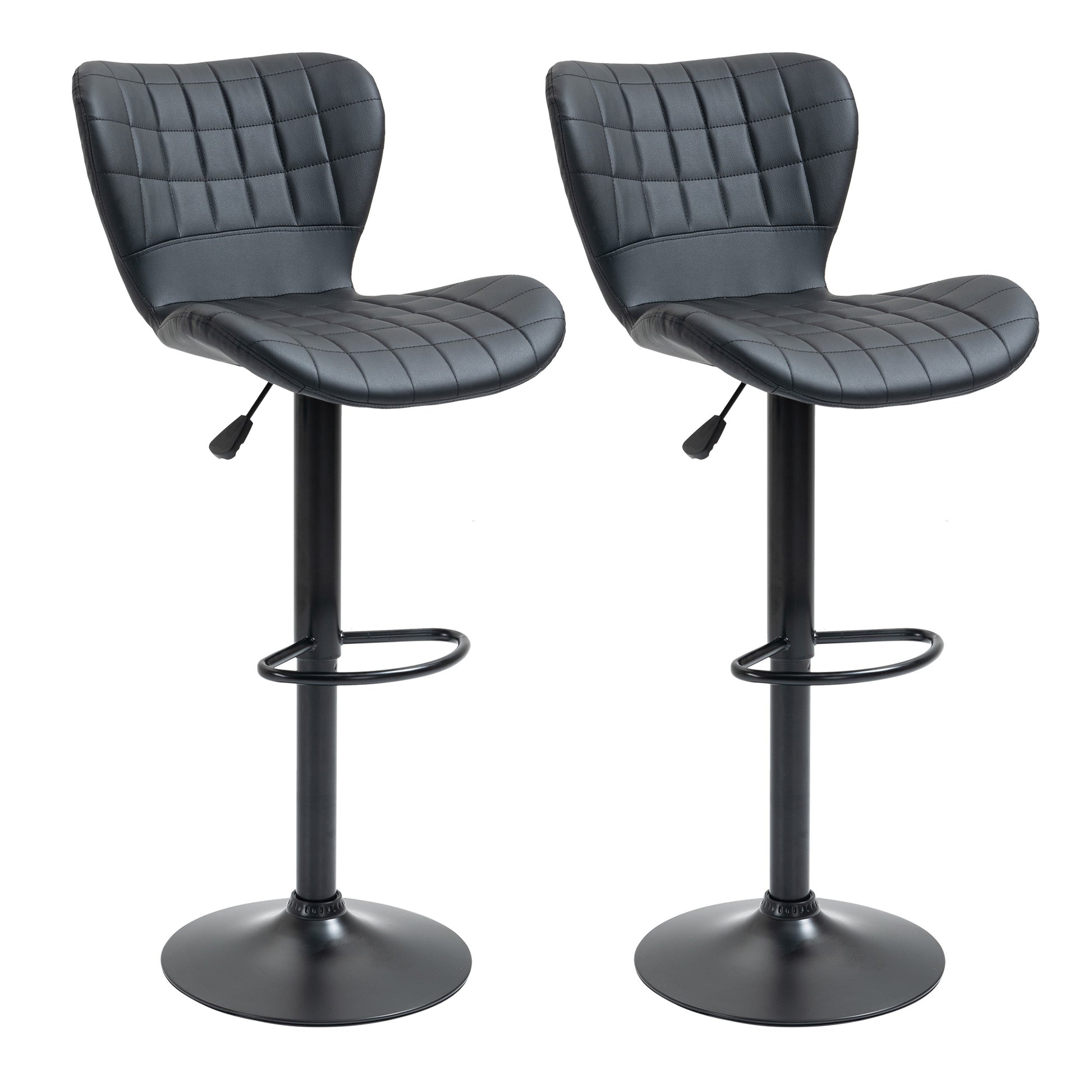 Bar Stool Set of 2, Upholstered Bar Chair with Metal Frame, Backrest, Height Adjustable Kitchen Stools with Footrest, 360° Swivel, Counter Stool for Kitchen, Living Room, Dining Room, Faux Leather, Black