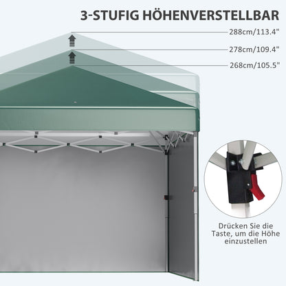 Pavilion approx. 3x3m, Water-Resistant Stable Winterproof Pop-Up Folding Canopy with 2 Side Walls, UV 30+ Protection, Foldable Party Tent Gazebo with Bag, Garden Pavilion for Camping, Green