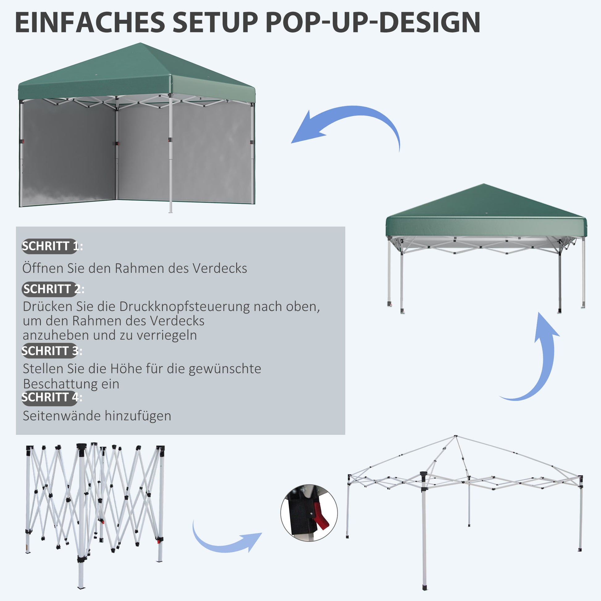 Pavilion approx. 3x3m, Water-Resistant Stable Winterproof Pop-Up Folding Canopy with 2 Side Walls, UV 30+ Protection, Foldable Party Tent Gazebo with Bag, Garden Pavilion for Camping, Green
