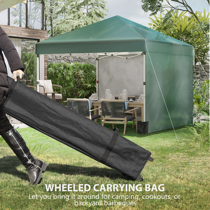 Pavilion approx. 3x3m, Water-Resistant Stable Winterproof Pop-Up Folding Canopy with 2 Side Walls, UV 30+ Protection, Foldable Party Tent Gazebo with Bag, Garden Pavilion for Camping, Green