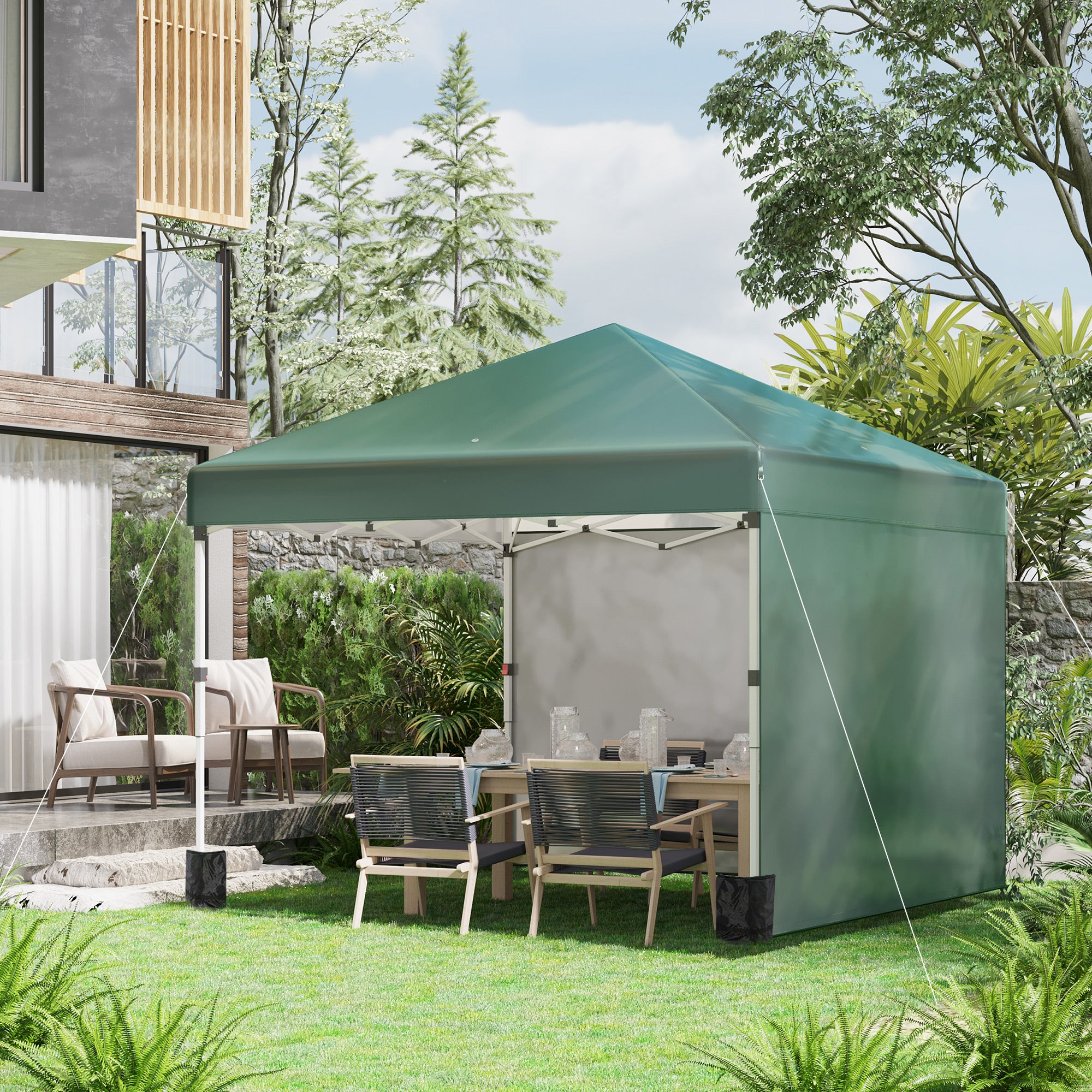 Pavilion approx. 3x3m, Water-Resistant Stable Winterproof Pop-Up Folding Canopy with 2 Side Walls, UV 30+ Protection, Foldable Party Tent Gazebo with Bag, Garden Pavilion for Camping, Green