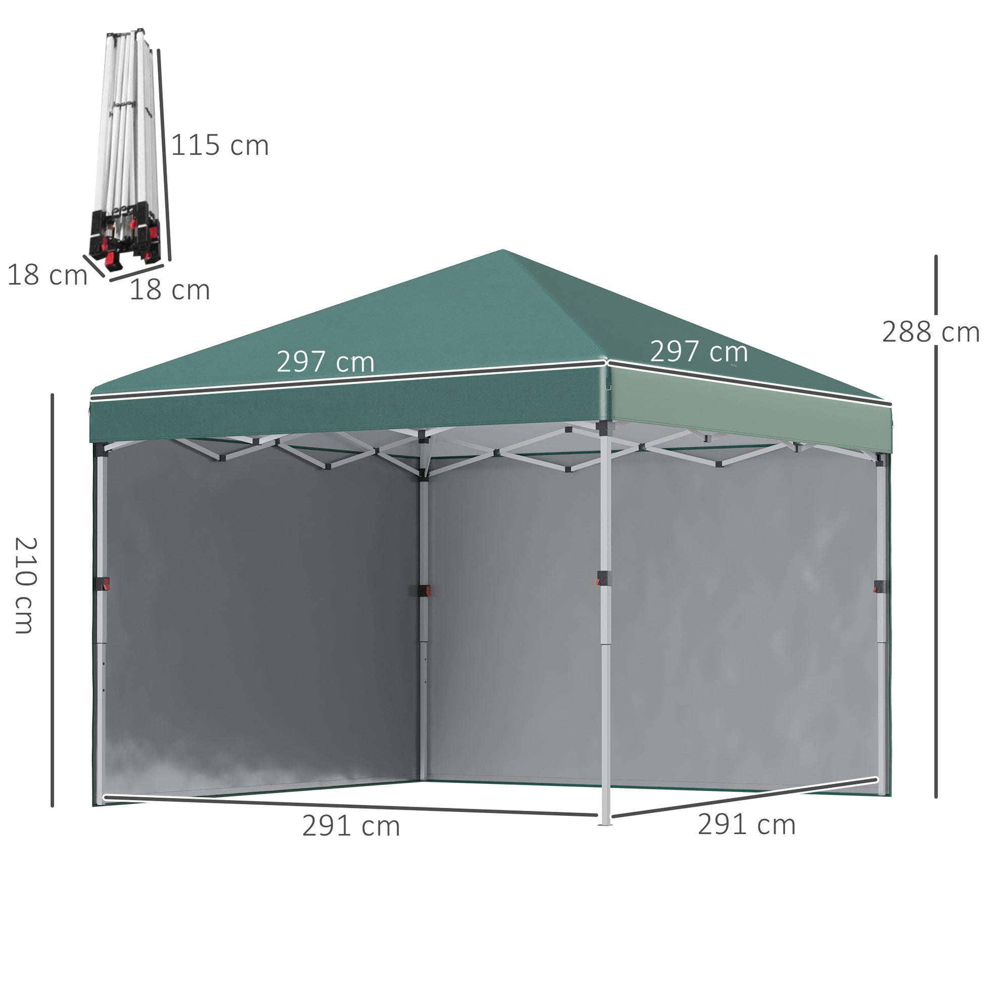 Pavilion approx. 3x3m, Water-Resistant Stable Winterproof Pop-Up Folding Canopy with 2 Side Walls, UV 30+ Protection, Foldable Party Tent Gazebo with Bag, Garden Pavilion for Camping, Green