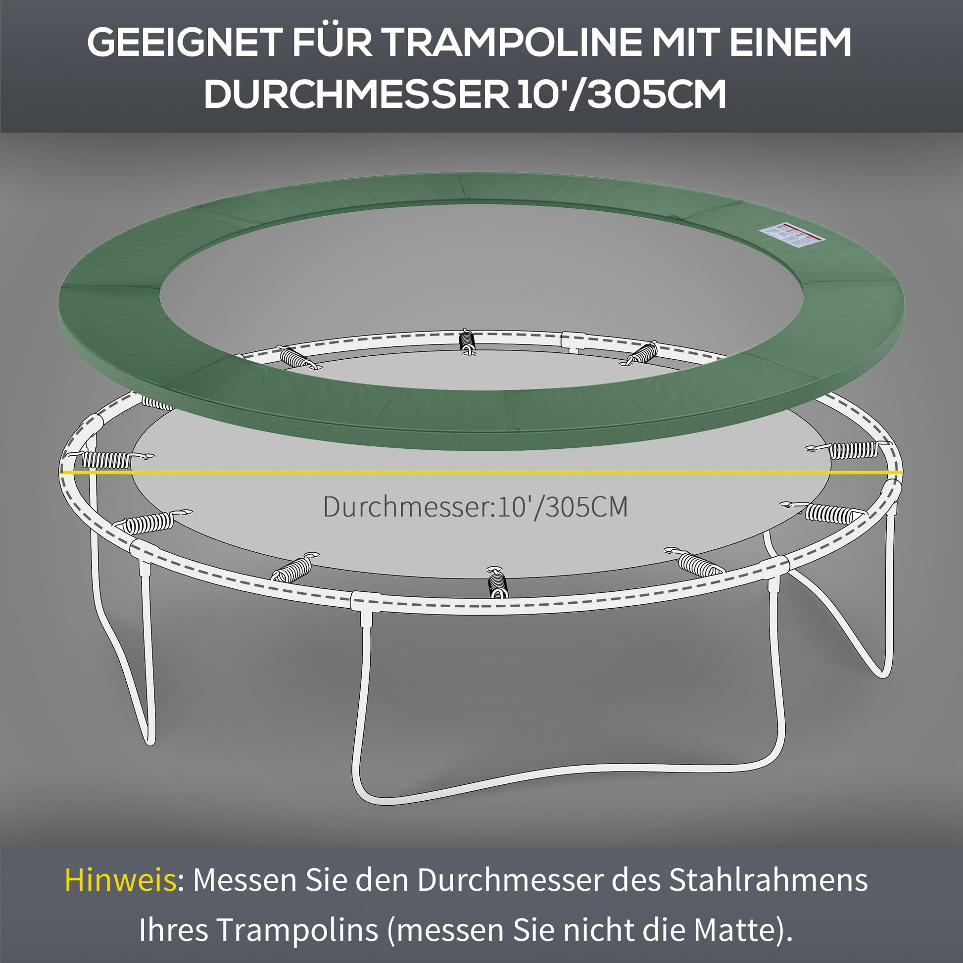 Trampoline Edge Cover Ø305 cm wide, Tear-Resistant UV-Resistant Spring Cover, Water-Repellent, Trampoline Accessories Edge Protection Safety Net Replacement Parts for Garden Trampolines, Green
