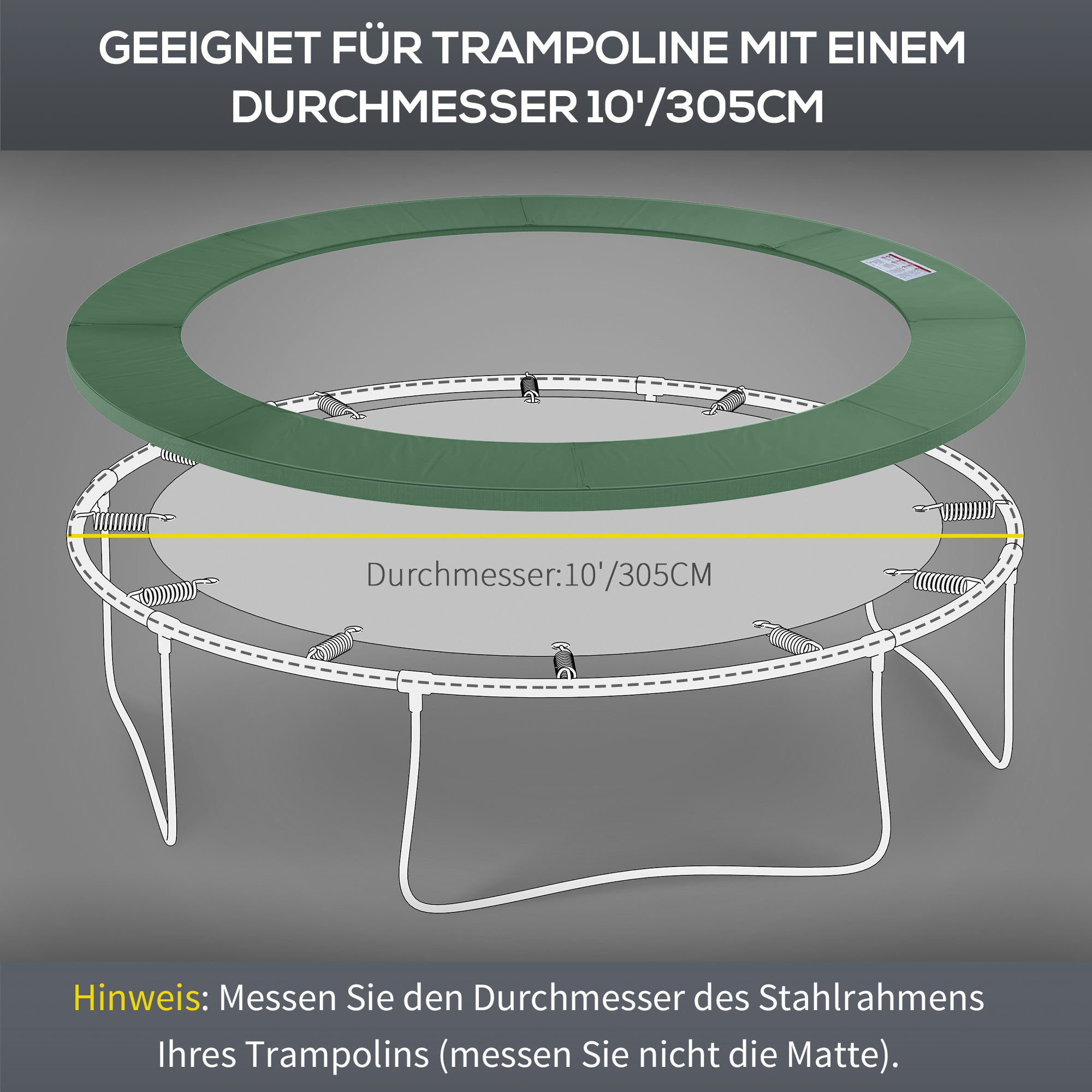 Trampoline Edge Cover Ø305 cm wide, Tear-Resistant UV-Resistant Spring Cover, Water-Repellent, Trampoline Accessories Edge Protection Safety Net Replacement Parts for Garden Trampolines, Green
