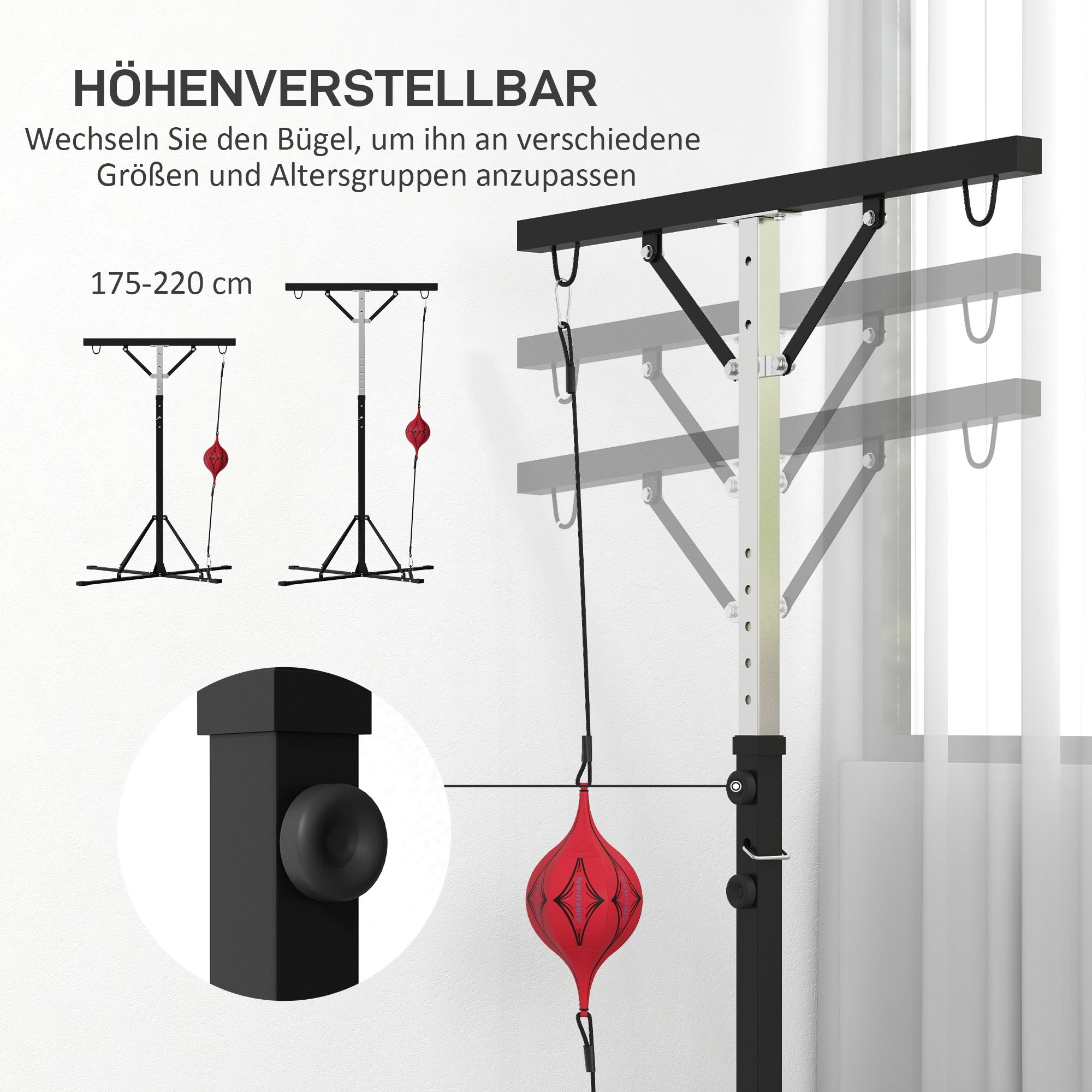 SPORTNOW Punching Bag Stand Adjustable Height, Freestanding Punching Bag Holder with Speedball, up to 60 kg Load Capacity, Steel, Black