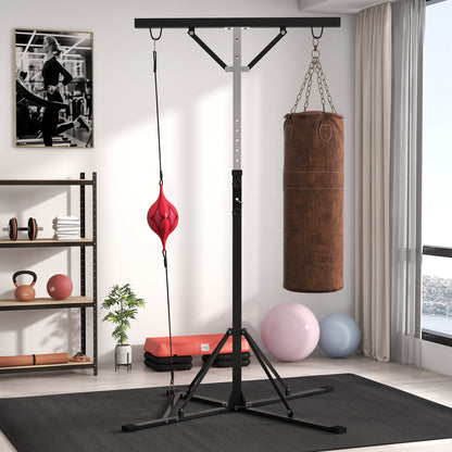 SPORTNOW Punching Bag Stand Adjustable Height, Freestanding Punching Bag Holder with Speedball, up to 60 kg Load Capacity, Steel, Black