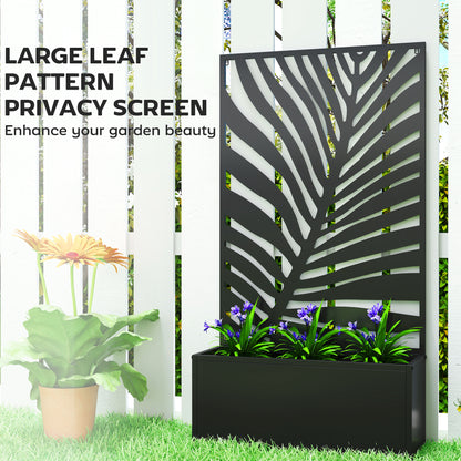Elevated Balcony Planter with Leaf Trellis – Metal Window Box 61 x 23 x 113 cm (Black)