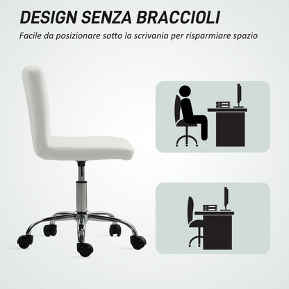 Adjustable Office Chair with Button Tufted Upholstery and Swivel Wheels, PU Leather, Foam and Steel, 44x50x78-88 cm, White