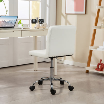 Adjustable Office Chair with Button Tufted Upholstery and Swivel Wheels, PU Leather, Foam and Steel, 44x50x78-88 cm, White