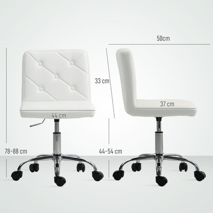 Adjustable Office Chair with Button Tufted Upholstery and Swivel Wheels, PU Leather, Foam and Steel, 44x50x78-88 cm, White