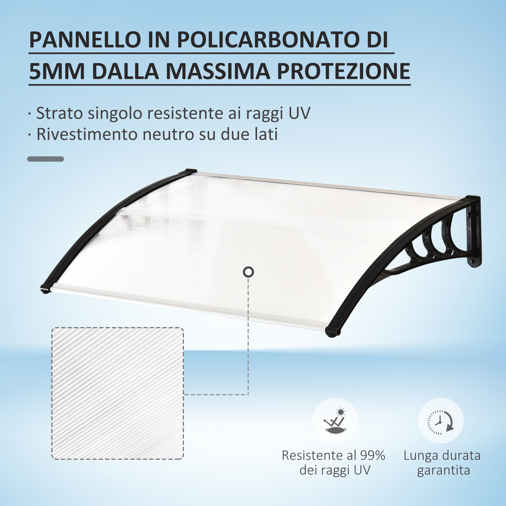 Balcony Door and Window Canopy, Waterproof and Anti-UV Outdoor Canopy in Polycarbonate for Exterior, 75x120cm