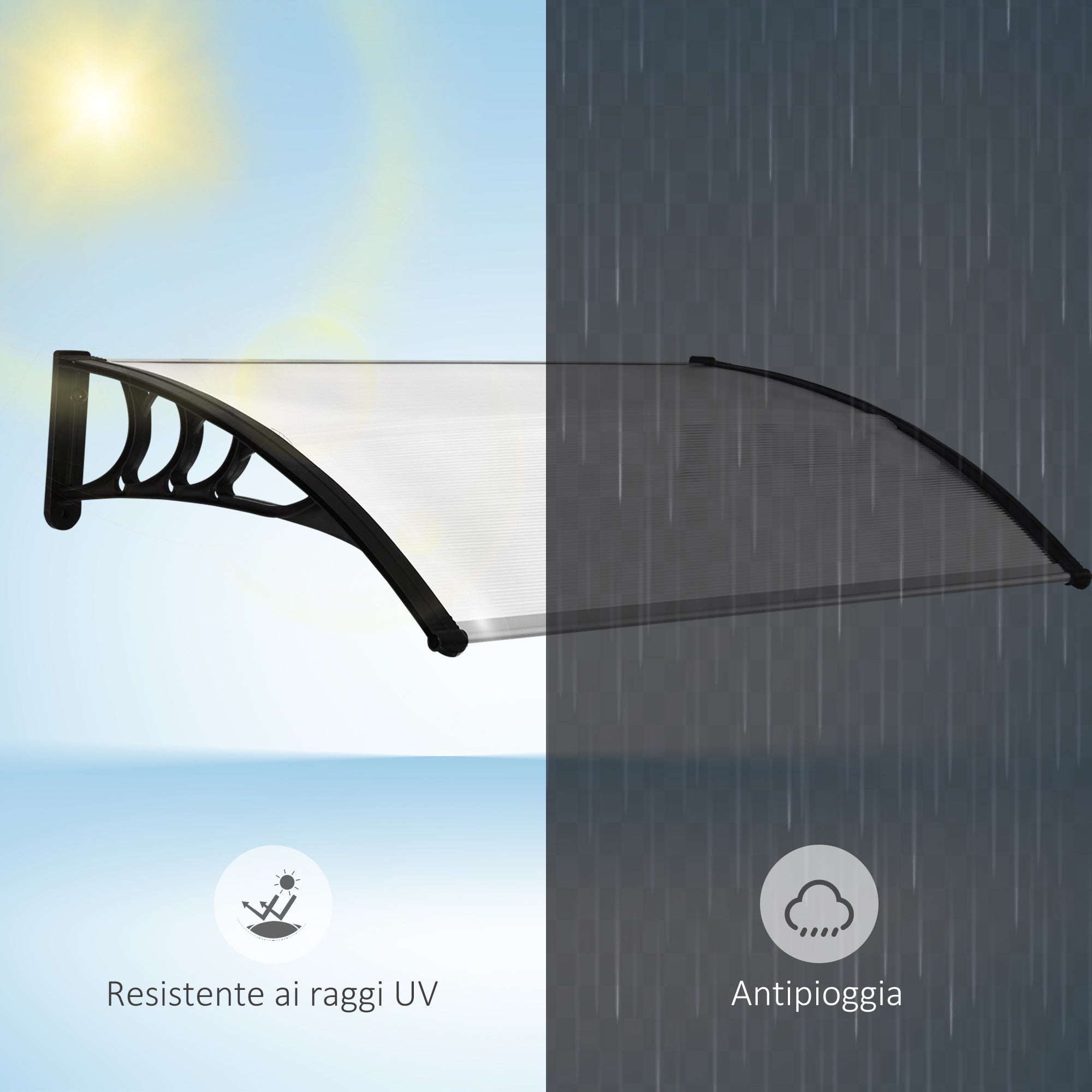 Balcony Door and Window Canopy, Waterproof and Anti-UV Outdoor Canopy in Polycarbonate for Exterior, 75x120cm
