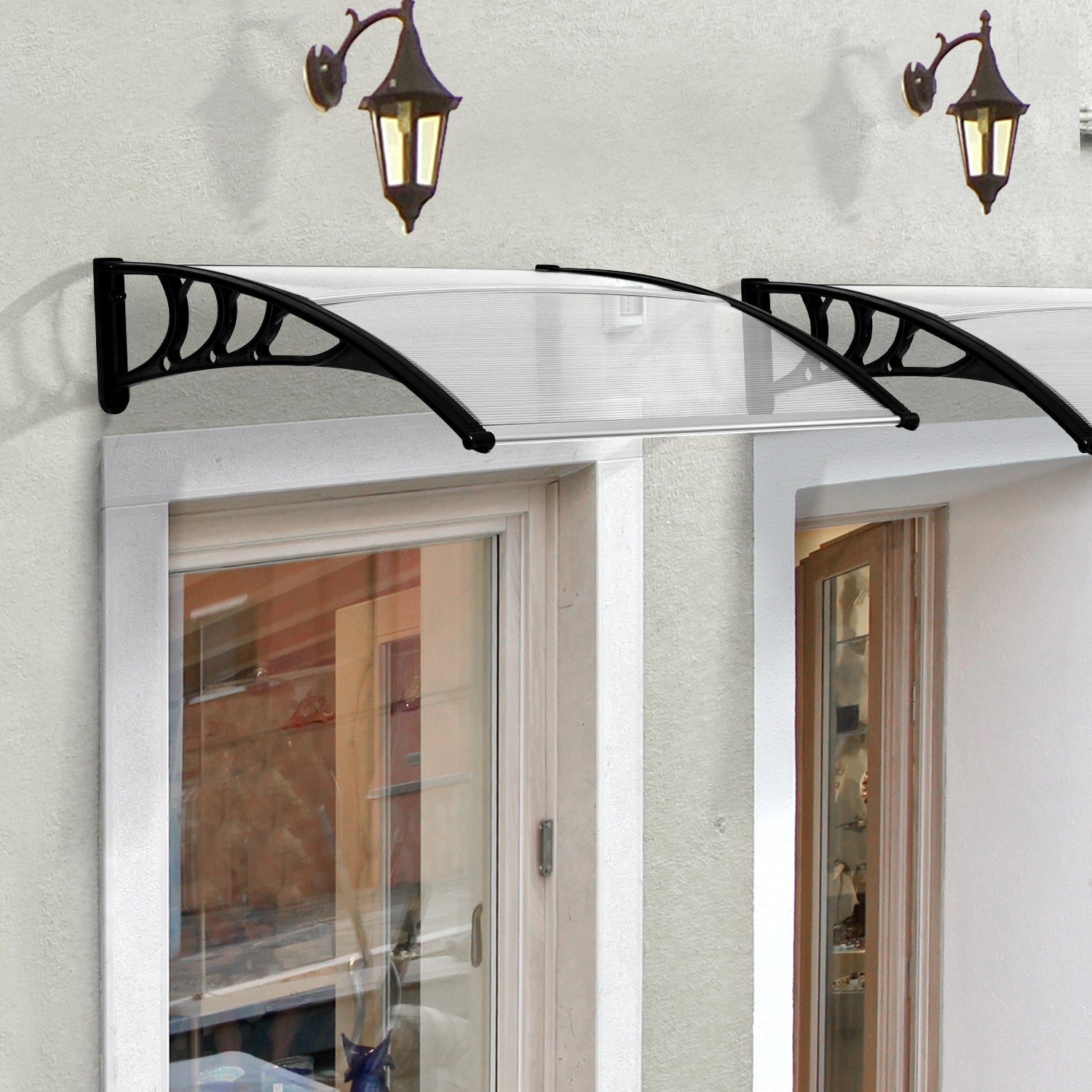 Balcony Door and Window Canopy, Waterproof and Anti-UV Outdoor Canopy in Polycarbonate for Exterior, 75x120cm