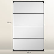 Rectangular Industrial-style Grid Wall Mirror, Horizontal or Vertical with 4 Hooks, Black Metal - 109 x 69 cm
