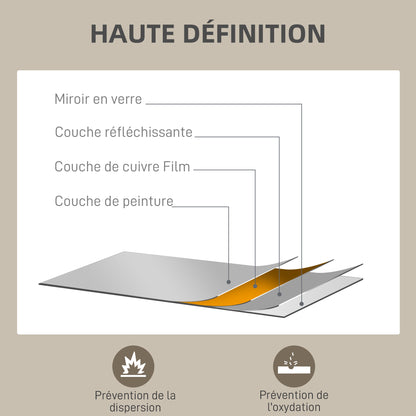 Rectangular Industrial-style Grid Wall Mirror, Horizontal or Vertical with 4 Hooks, Black Metal - 109 x 69 cm