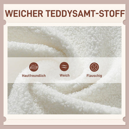 Wingback Chair Lounge Chair with Lumbar Pillow, Upholstered Teddy Chair with Wood Legs, Diamond Tufted Backrest, Recliner for Living Room, Bedroom, White