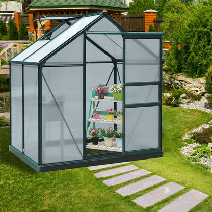 Polycarbonate Garden Greenhouse 2.51m² Aluminum Greenhouse for Garden 190 x 132 x 201 cm UV-Resistant, with Reinforced Foundation, Gutter, Skylight, and Sliding Door, Dark Green