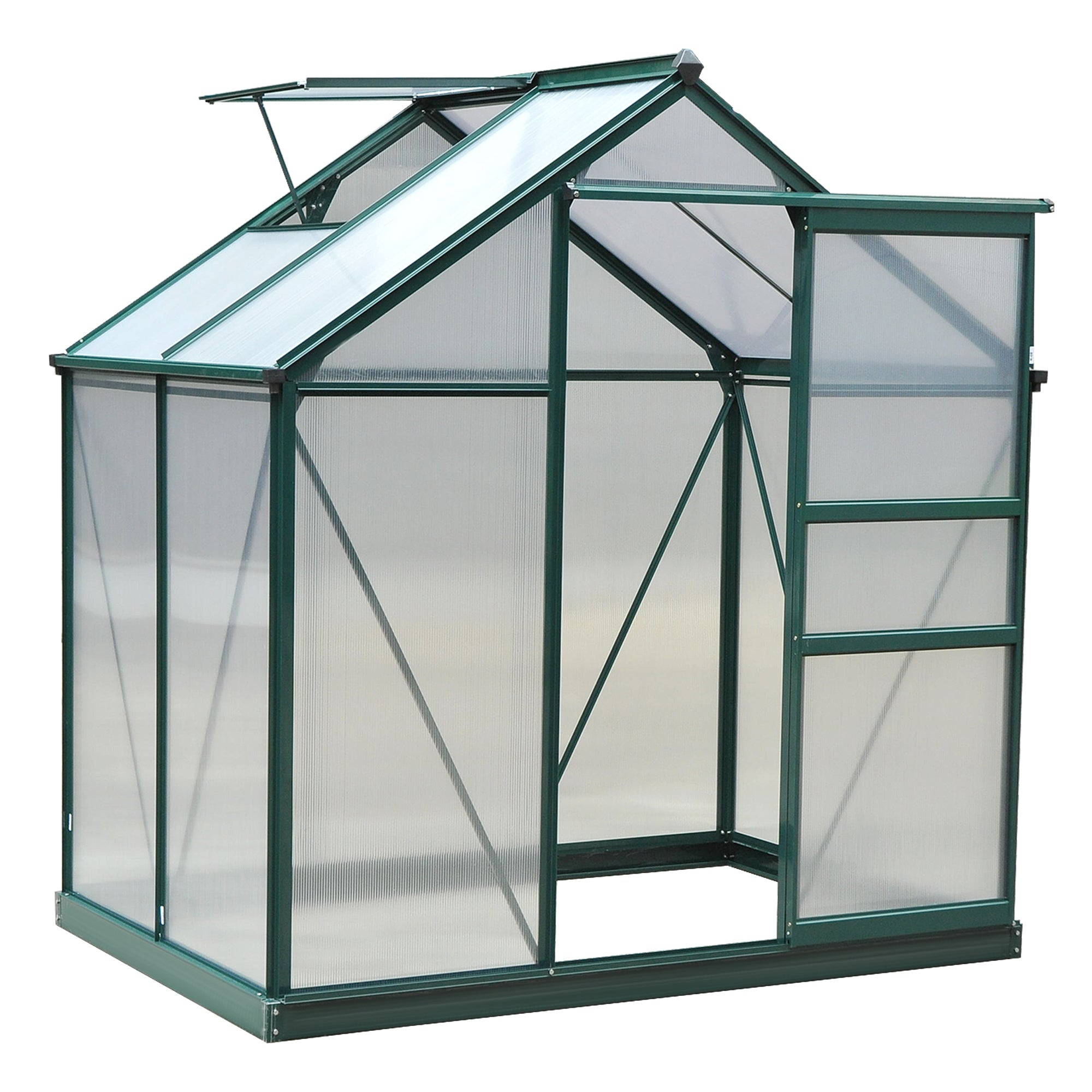 Polycarbonate Garden Greenhouse 2.51m² Aluminum Greenhouse for Garden 190 x 132 x 201 cm UV-Resistant, with Reinforced Foundation, Gutter, Skylight, and Sliding Door, Dark Green