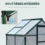 Polycarbonate Garden Greenhouse 2.51m² Aluminum Greenhouse for Garden 190 x 132 x 201 cm UV-Resistant, with Reinforced Foundation, Gutter, Skylight, and Sliding Door, Dark Green