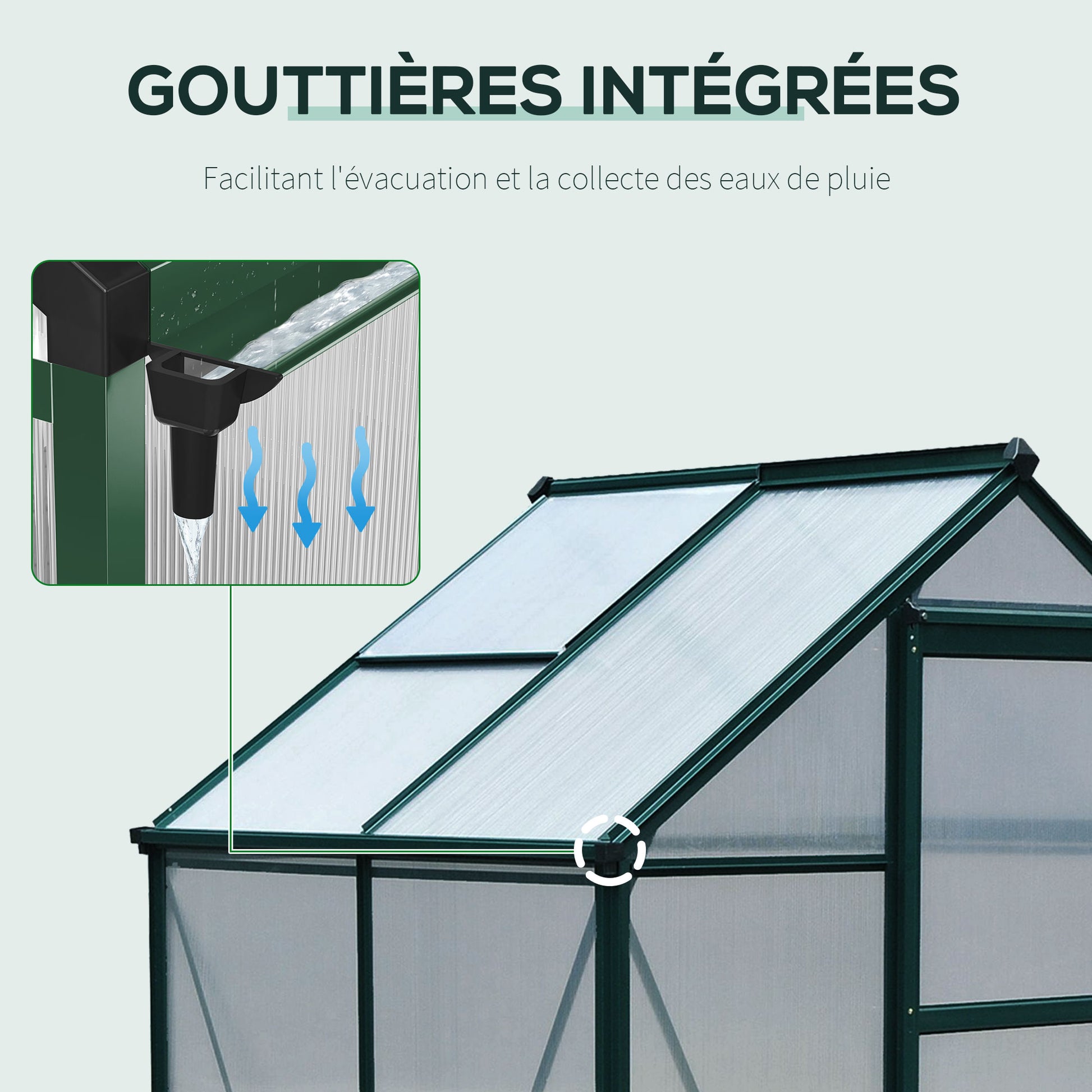 Polycarbonate Garden Greenhouse 2.51m² Aluminum Greenhouse for Garden 190 x 132 x 201 cm UV-Resistant, with Reinforced Foundation, Gutter, Skylight, and Sliding Door, Dark Green
