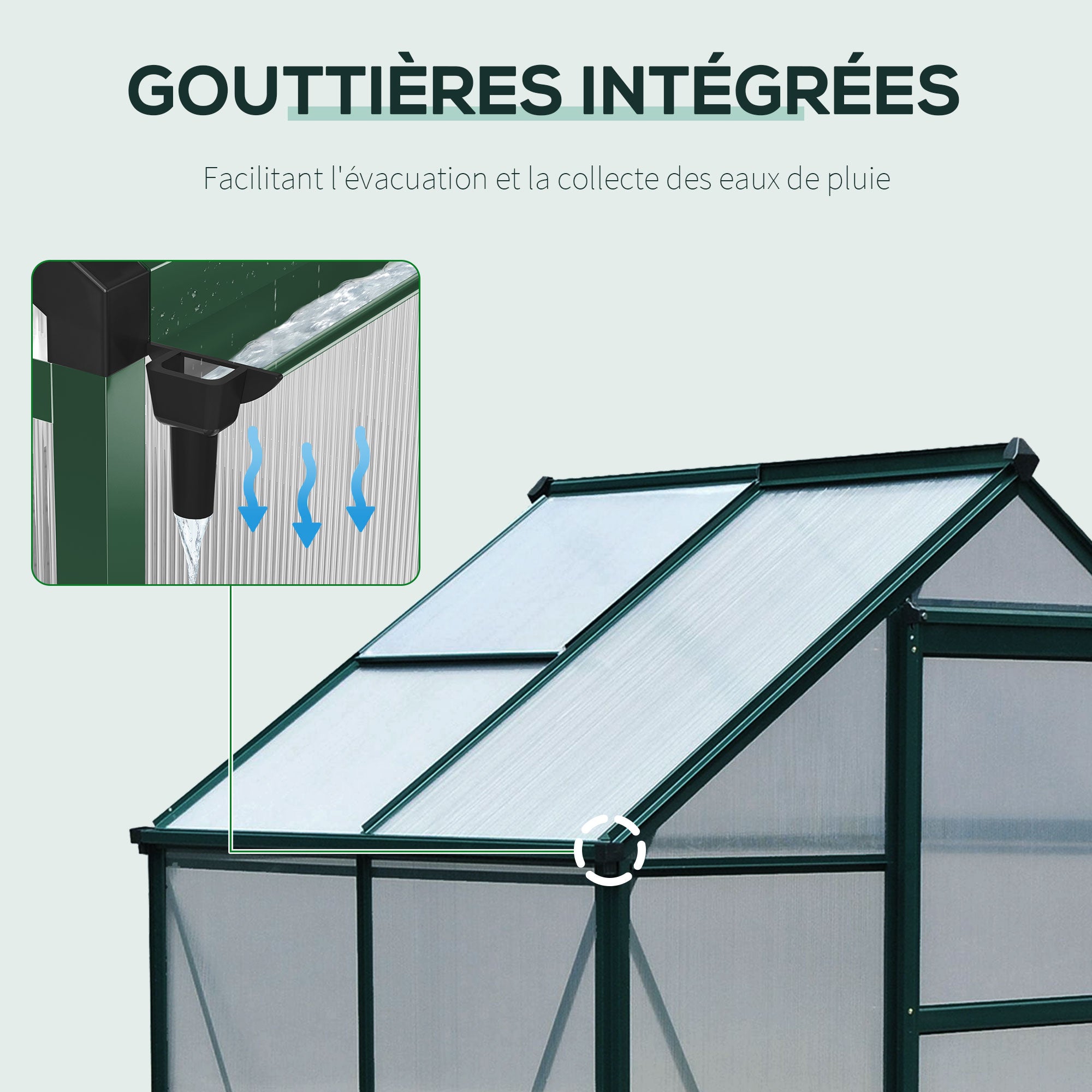 Polycarbonate Garden Greenhouse 2.51m² Aluminum Greenhouse for Garden 190 x 132 x 201 cm UV-Resistant, with Reinforced Foundation, Gutter, Skylight, and Sliding Door, Dark Green