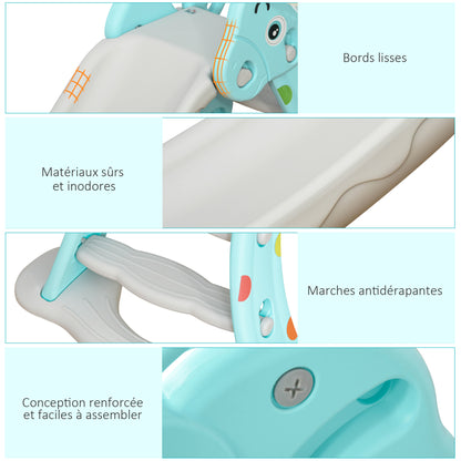 Kids Slide with Basketball Hoop Climbing Ladder for Children +18 months Indoor and Outdoor Use Max Load 20KG dim. 147L x 82W x 85.5H cm Blue and Gray