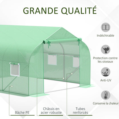 Garden Tunnel Greenhouse Ground Area 10.5 m² 3.5 x 3 x 2 m Reinforced Tubular Frame Zippered Door 6 Roll-up Windows Green