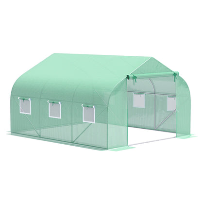 Garden Tunnel Greenhouse Ground Area 10.5 m² 3.5 x 3 x 2 m Reinforced Tubular Frame Zippered Door 6 Roll-up Windows Green