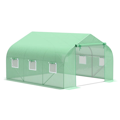 Garden Tunnel Greenhouse Ground Area 10.5 m² 3.5 x 3 x 2 m Reinforced Tubular Frame Zippered Door 6 Roll-up Windows Green