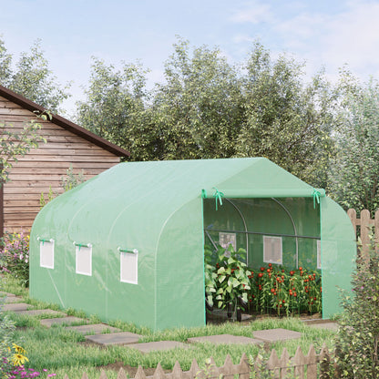 Garden Tunnel Greenhouse Ground Area 10.5 m² 3.5 x 3 x 2 m Reinforced Tubular Frame Zippered Door 6 Roll-up Windows Green