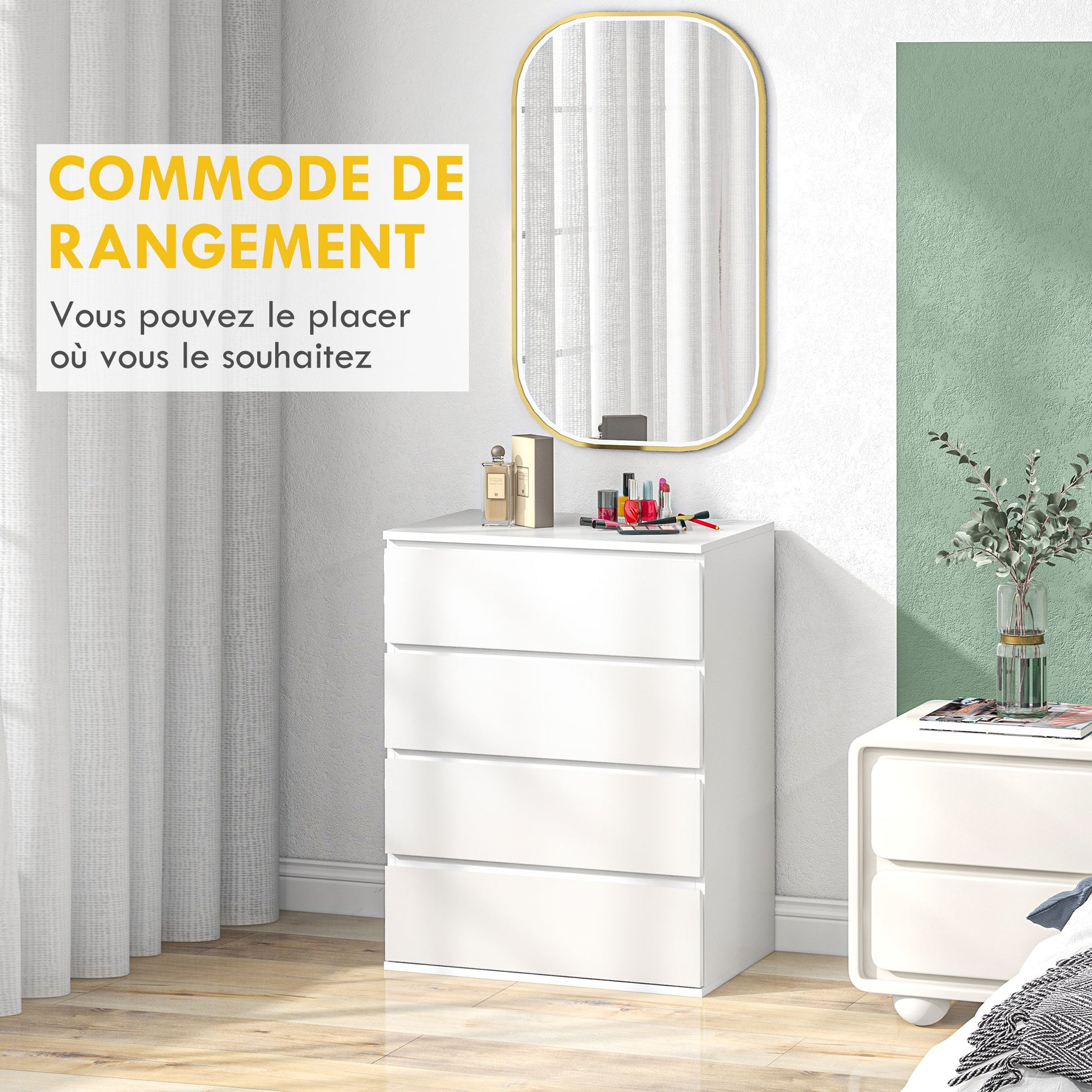 4-Drawer Dresser Bedroom Storage Cabinet Modern Style with Soft-Close Mechanism for Bedroom, Living Room - 60 x 40 x 80 cm, White