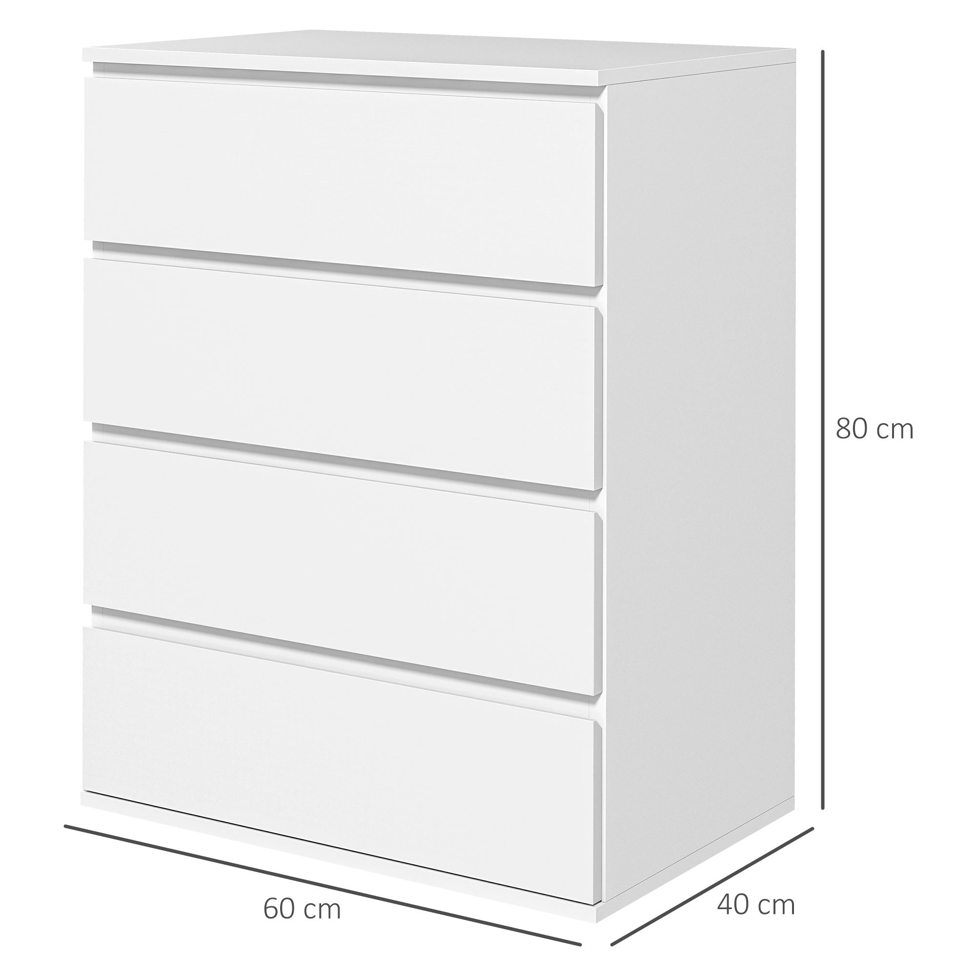 4-Drawer Dresser Bedroom Storage Cabinet Modern Style with Soft-Close Mechanism for Bedroom, Living Room - 60 x 40 x 80 cm, White