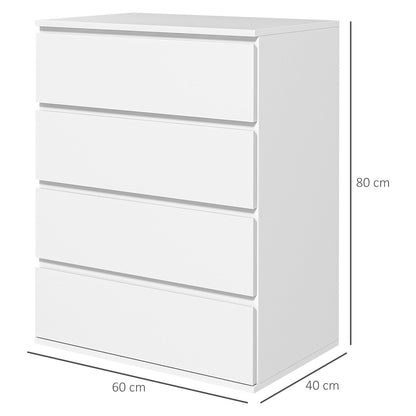 4-Drawer Dresser Bedroom Storage Cabinet Modern Style with Soft-Close Mechanism for Bedroom, Living Room - 60 x 40 x 80 cm, White