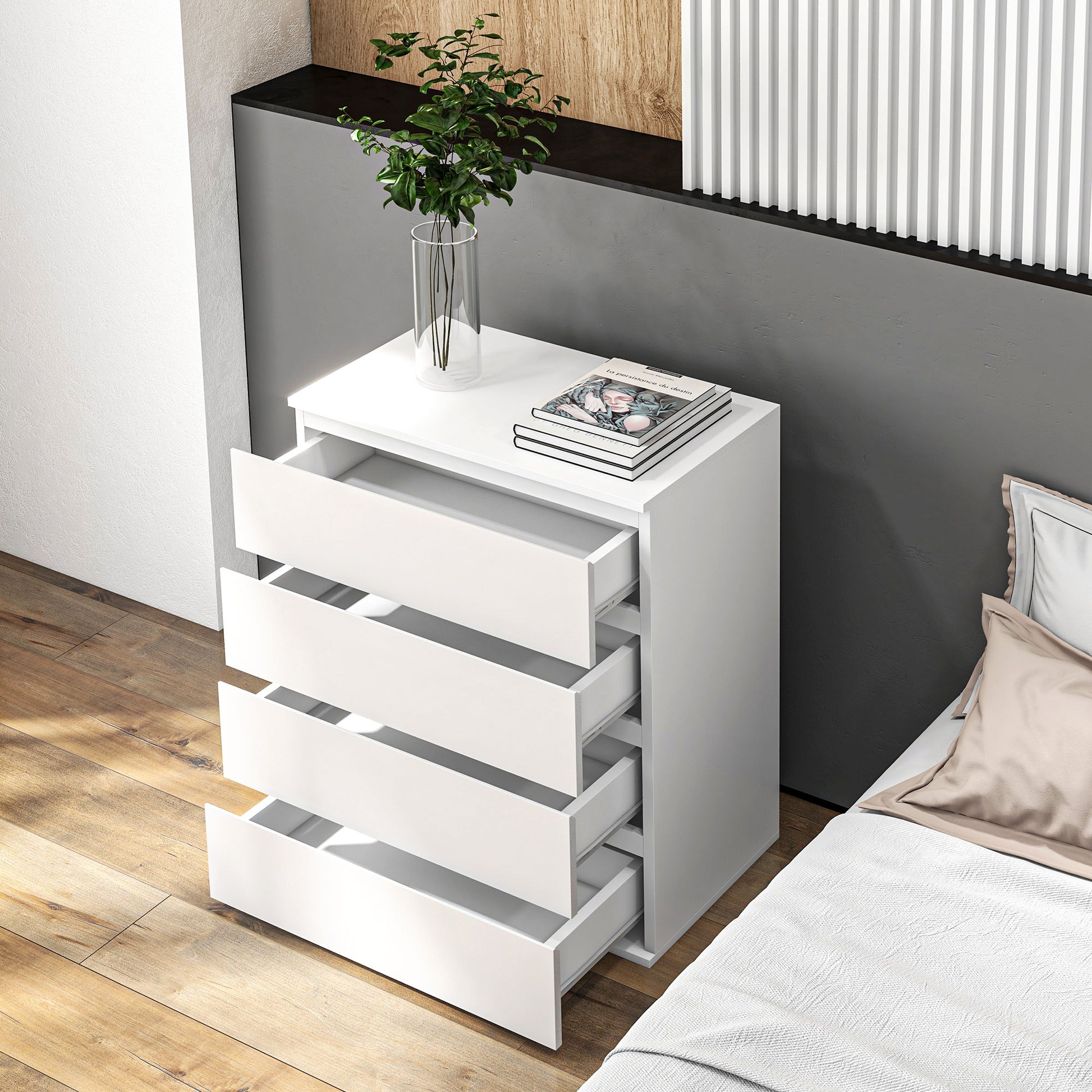4-Drawer Dresser Bedroom Storage Cabinet Modern Style with Soft-Close Mechanism for Bedroom, Living Room - 60 x 40 x 80 cm, White