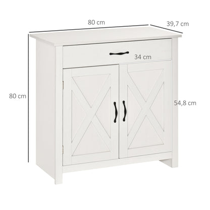 Kitchen Sideboard Buffet for Living Room with 1 Drawer 2 Doors and Adjustable Inner Shelf Decorative Auxiliary Furniture for Dining Room 80x39.7x80 cm White Wash