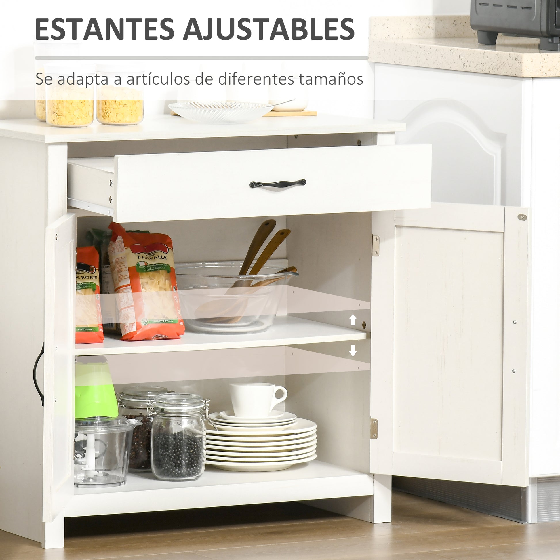 Kitchen Sideboard Buffet for Living Room with 1 Drawer 2 Doors and Adjustable Inner Shelf Decorative Auxiliary Furniture for Dining Room 80x39.7x80 cm White Wash